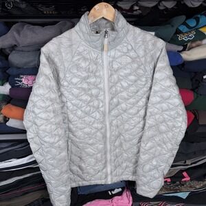 The North Face Thermoball Quilted Puffer Jacket Womens Small Silver Full Zip TNF